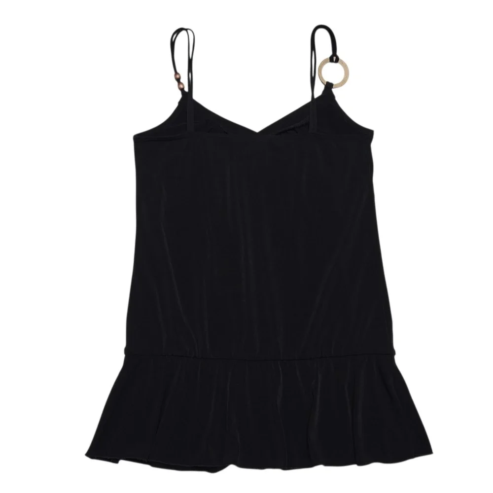 Vintage BCX Top Womens Medium Black Y2K Peplum Cami Beaded Strap V Neck USA Boho - Picture 8 of 12